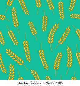 colorful vector seamless pattern with images of wheat spikelets on vintage green background