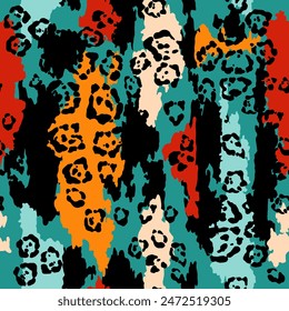 
Colorful vector seamless pattern with jaguar spots and areas of different colors