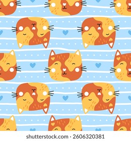Colorful vector seamless pattern with kittens and flowers. Ideal for kids products, wrapping paper, and trendy fashion designs. Fun and playful print