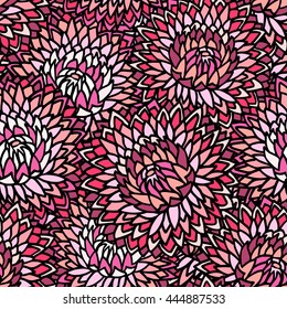 Colorful vector seamless pattern. Magenta flowers and petals.