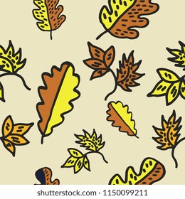 Colorful vector seamless pattern of maple leaves and foliage for autumn fashion trendy background