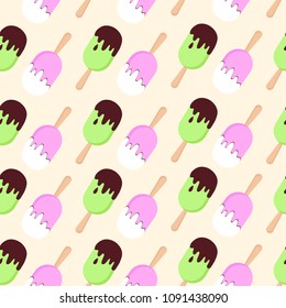 Colorful vector seamless pattern with poplar mint and pink. Background for textile or fabric, ice cream cafe menu, design banners, wrapping paper for sweets shop. Creative cute wallpaper. EPS10.