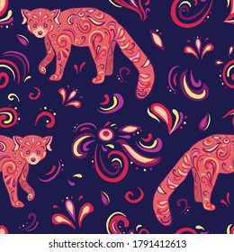 Colorful vector seamless pattern of red panda. Decoration print for wrapping, wallpaper, fabric, textile. 