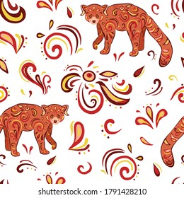 Colorful vector seamless pattern of red panda. Decoration print for wrapping, wallpaper, fabric, textile. 