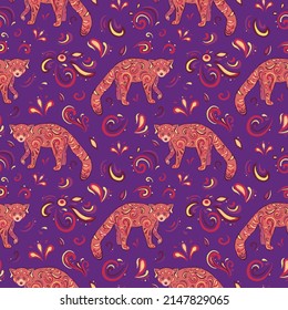 Colorful vector seamless pattern of red panda. Decoration print for wrapping, wallpaper, fabric, textile.