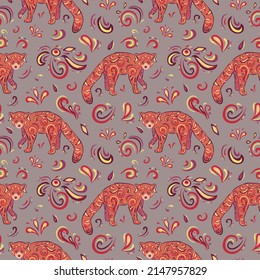 Colorful vector seamless pattern of red panda. Decoration print for wrapping, wallpaper, fabric, textile.