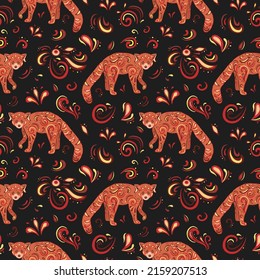 Colorful vector seamless pattern of red panda. Decoration print for wrapping, wallpaper, fabric, textile.