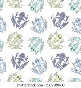 Colorful vector seamless pattern with skeletons of frogs