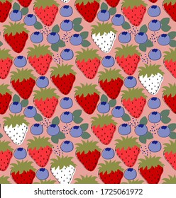 Colorful vector seamless pattern with strawberries and blueberries