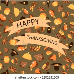Colorful vector seamless pattern of Thanksgiving objects and symbols