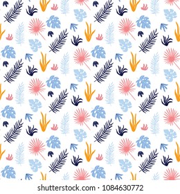 Colorful vector seamless pattern with tropical leaves. Summer print for fabric, wrapping, textile, wallpaper, etc.