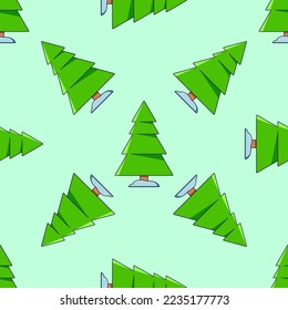 Colorful vector seamless pattern of verdant cartoon fir on light green background for websites, textile, postcards etc 