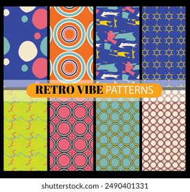 Colorful vector seamless patterns collection. Set of cute backgrounds with modern minimal labels. Abstract geometric floral textures. Spring summer décor. Simple cute pattern design for advertising