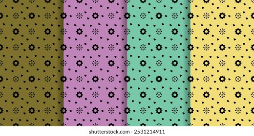 Colorful vector seamless patterns collection. Set of cute backgrounds with modern minimal labels. Abstract floral seamless textures. Spring summer decor. Seamless vector pattern