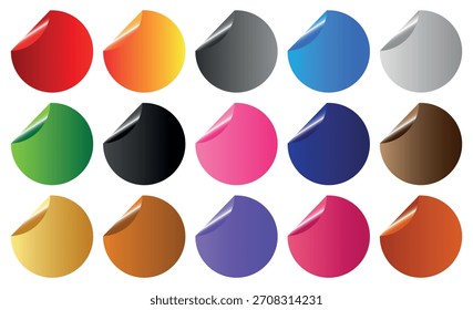 Colorful vector set of blank round stickers labels with curled fold corners for price sale tags badges label 