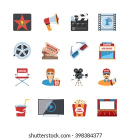 Colorful  Vector Set Of Cinema Flat Design Icons. Web Elements Collection