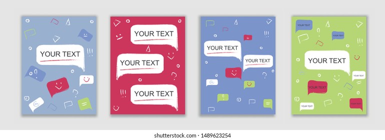 Colorful vector set cover design. Abstract frames, emoticons, signs and elements. Suitable for postcards, posters, design, banners, invitations.