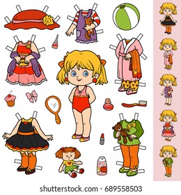 Colorful Vector Set, Cute Paper Doll And Clothes