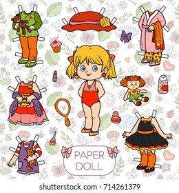 Colorful vector set, cute paper doll and clothes