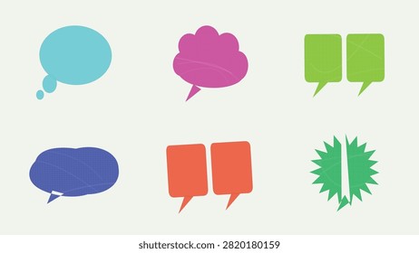 A colorful vector set featuring diverse speech and thought bubble designs. Includes a cyan oval thought cloud, a textured pink cloud speech bubble, double green and orange chat frames, a dark blue oval speech bubble, and a green starburst burst shape. Ideal for comic books, social media marketing, web UI elements, promotional labels, and graphic banners.
#SpeechBubble #ThoughtBubble #VectorArt #GraphicDesign #ComicBubbles #TextFrame #ChatBox #DesignElements #CreativeVector #DialogBox #Illustration #WebDesign #BannerDesign #SocialMediaGraphics #VectorGraphics
