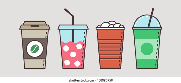 Colorful vector set of flat beverage cups