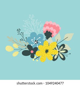 Colorful vector set of floral compositions in gentle colors. Beautiful wreath with floral, can be used as creating card, invitation card for wedding, birthday and other holiday.