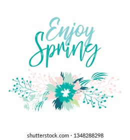 Colorful vector set of floral compositions with slogan. Beautiful wreath with floral, can be used as creating card, invitation card for wedding, birthday and other holiday.