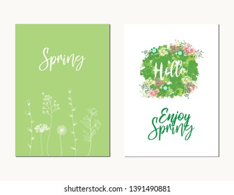 Colorful vector set of floral compositions with slogan. Beautiful wreath with floral, can be used as creating card, invitation card for wedding, birthday and other holiday.