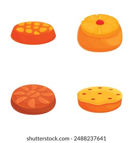 Colorful vector set of four cartoonstyle baked treats on a white background