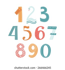 Colorful vector set of funny cute comic numbers isolated on white background
