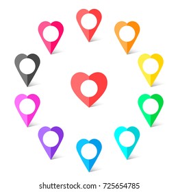 Colorful Vector Set of Heart-shaped Map Markers