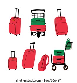 Conjunto vectorial colorido con ilustraciones del equipaje aislado en fondo blanco