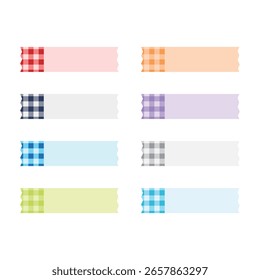 Un colorido juego de Vectores de etiquetas adhesivas en 8 tonos suaves. Cada etiqueta engomada cuenta con una mezcla equilibrada de patrón de guinga y diseño de color sólido, perfecto para los planificadores, cuadernos, scrapbooking, y l decorativo