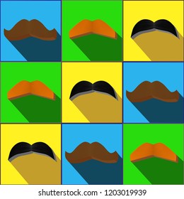 Colorful vector set of nine squares with a mustache
