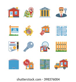 Colorful  Vector Set Of Real Estate Flat Design Icons. Web Elements Collection