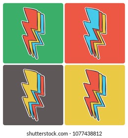 Colorful vector set of retro style rock lightning on different color backgrounds, isolated