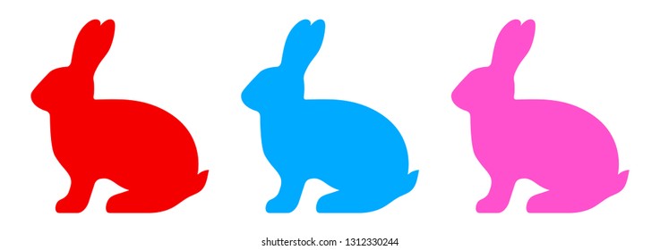 Colorful vector set of silhouettes of a rabbit on white background