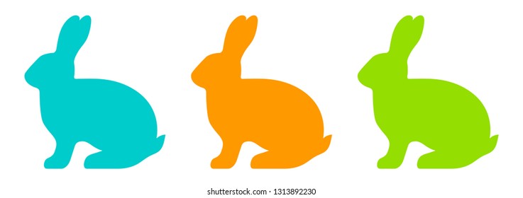 Colorful vector set of silhouettes of a rabbit on white background