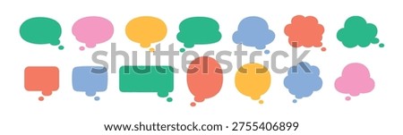 Colorful vector set of speech and thought bubbles in various shapes and sizes, including clouds, ovals, and rectangles, in vibrant pastel shades.