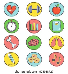 Colorful vector set with sport and health icons isolated
