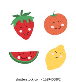 colorful vector set of strawberry, lemon, watermelon, orange