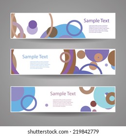 Colorful Vector Set of Three Header Designs with Dots, CIrcles, Rings