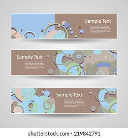 Conjunto de vectores coloridos de tres diseños de cabecera con puntos, ciclos de CIrcles, anillos