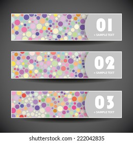 Colorful Vector Set of Three Header Designs with Dots and Circles