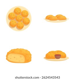 Colorful vector set of various cheese snacks, perfect for culinary design elements