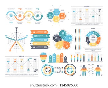 Colorful vector set of various diagrams and charts for infographic templates isolated on white background
