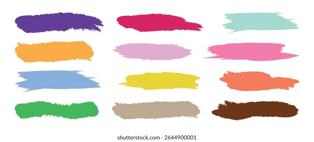 Colorful vector set with various rectangular line shapes with rough edges, graphic element. Hand drawn vector colorful dry brush strokes, paint stains, artistic textured backgrounds collection.
