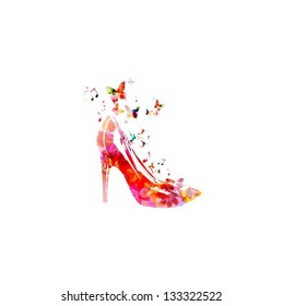 Colorful vector shoe background with butterflies