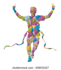 Colorful vector silhouette running winner