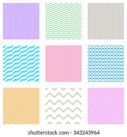 Colorful vector simple seamless wavy line patterns collection